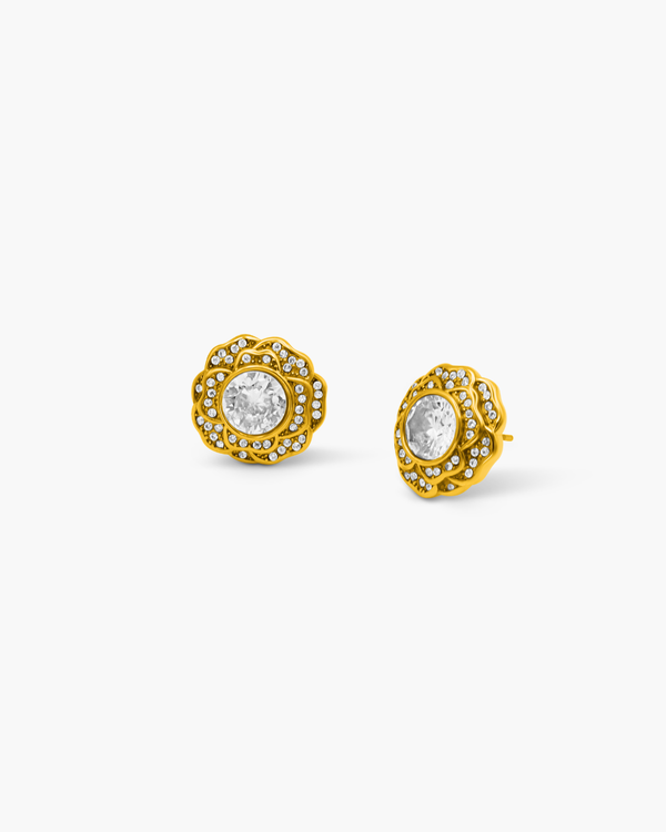 Golden Carnation Pavé Stud Earrings