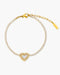 Gold bracelet with a heart-shaped charm on a white background