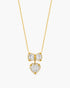 Gold necklace with heart-shaped pendants on a white background