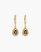 Gold earrings with gemstones on a white background