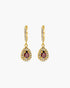 Gold earrings with gemstones on a white background