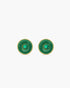 Pair of green earrings with gold accents on a white background