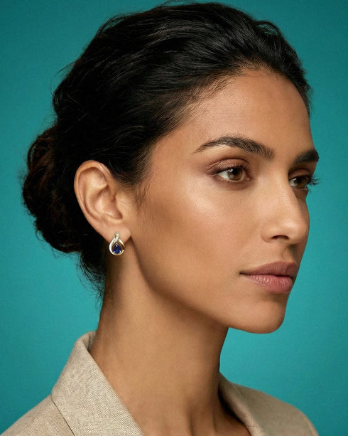 Pearled Embrace Stud Earrings (Sapphire)