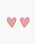 Pink heart-shaped earrings with gold bands on a white background