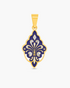 Gold and blue pendant with floral design on a white background