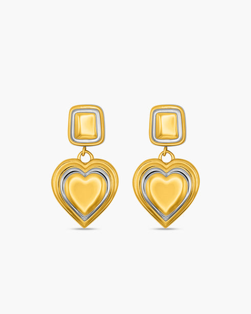 Gold heart-shaped earrings on a white background