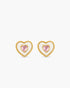 Heart-shaped earrings with pink gemstones on a white background