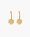 Gold earrings with diamond-like stones on a white background