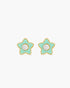 Star-shaped earrings with turquoise enamel and clear gemstones on a white background