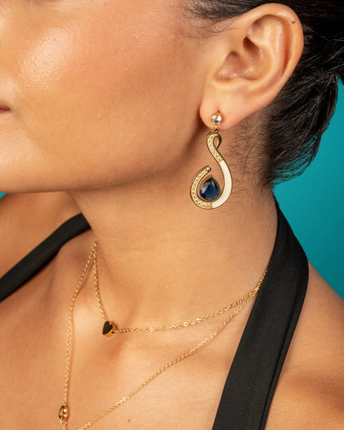 Pearled Embrace Statement Earrings (Sapphire)