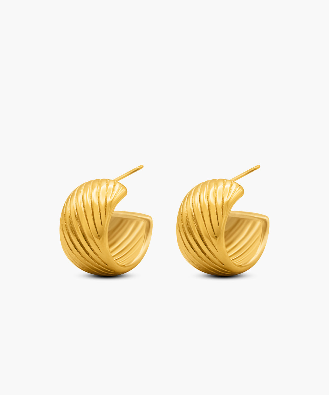 A pair of hoop earrings against a white background
