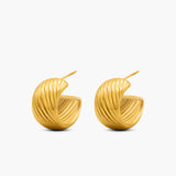 A pair of hoop earrings against a white background