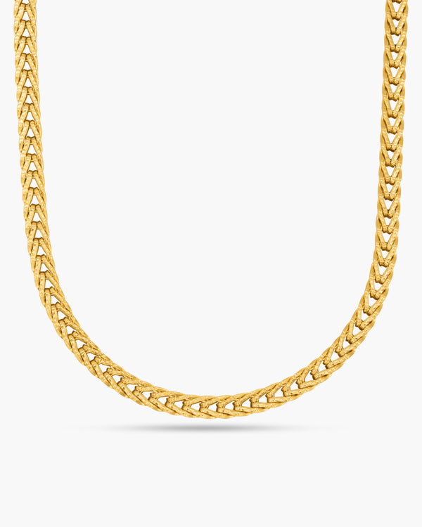 Gold chain necklace on a white background