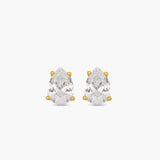 Pair of pear-shaped crystal earrings with gold accents on a white background