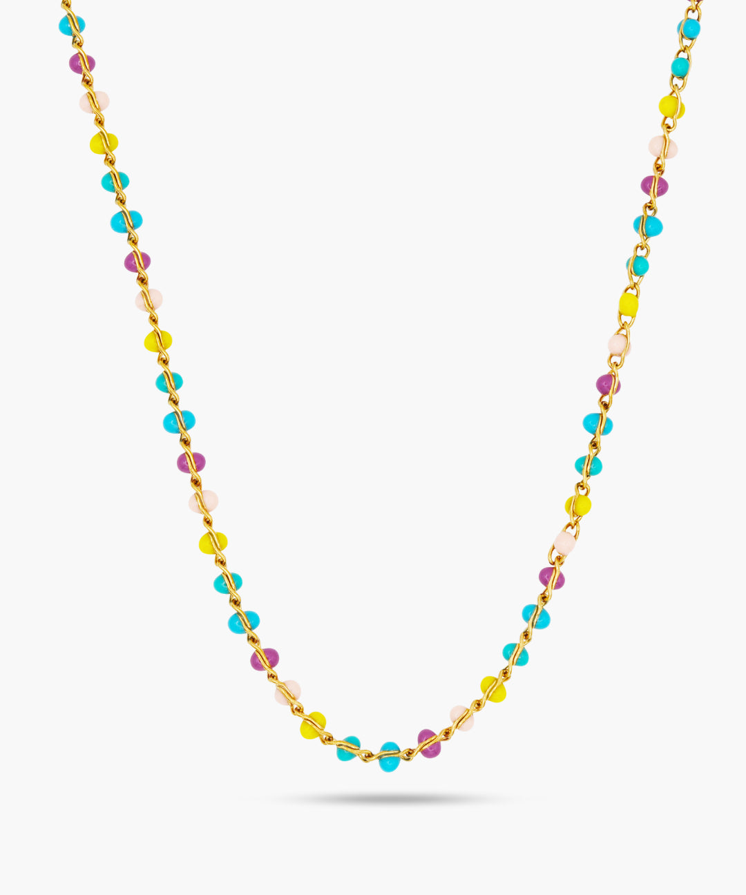 Colorful beaded necklace on a white background