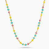 Colorful beaded necklace on a white background