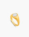 Gold ring with a central stone on a white background