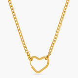 Gold heart-shaped pendant necklace on a white background