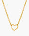 Gold heart-shaped pendant necklace on a white background