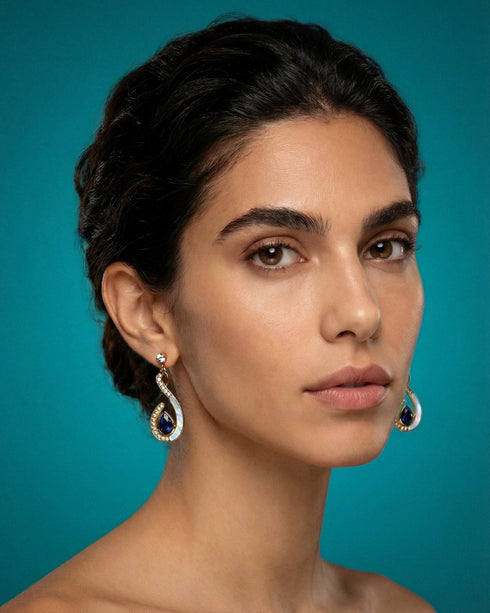 Pearled Embrace Statement Earrings (Sapphire)