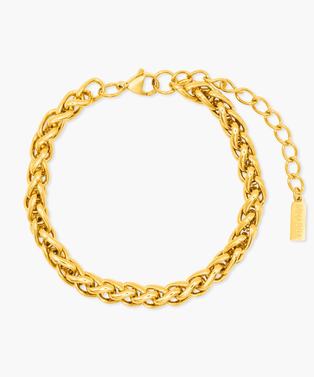 Gold chain bracelet on a white background