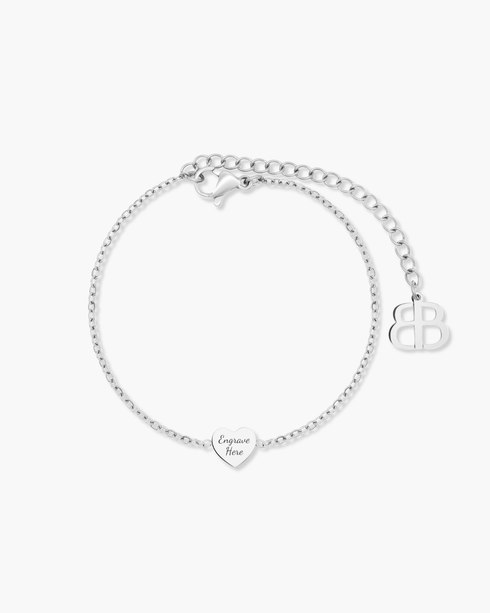 Dainty Heart Engravable Bracelet Silver