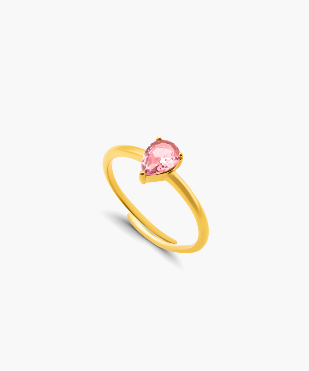 Gold ring with a pink gemstone on a white background