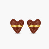 Heart-shaped earrings with gold chains on a white background