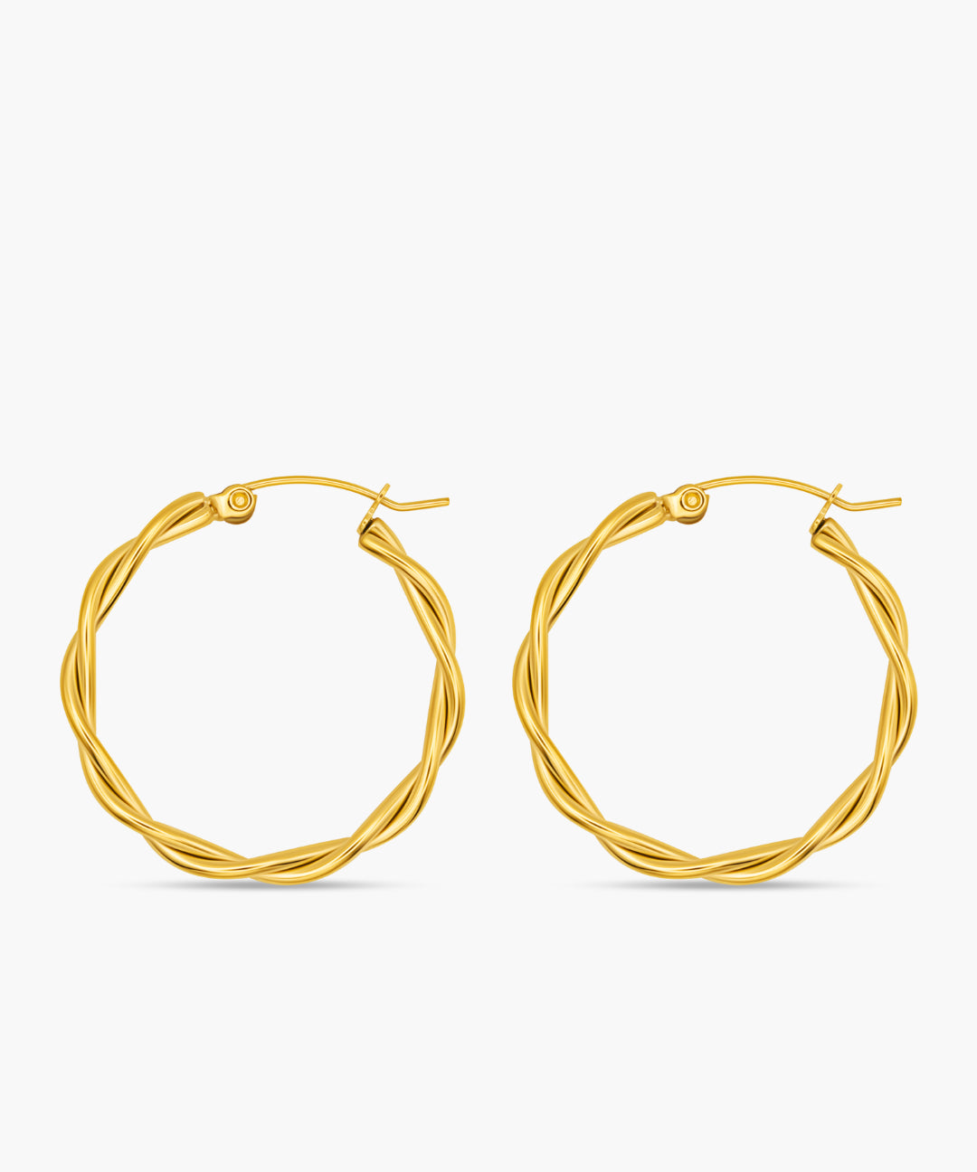 Pair of gold hoop earrings on a white background