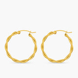 Pair of gold hoop earrings on a white background