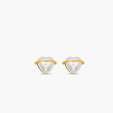Heart-shaped pearl earrings with gold accents on a white background