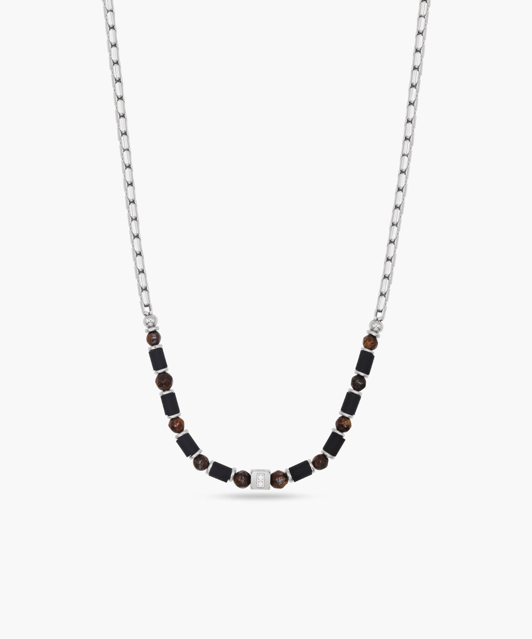 Necklace with black beads on a white background