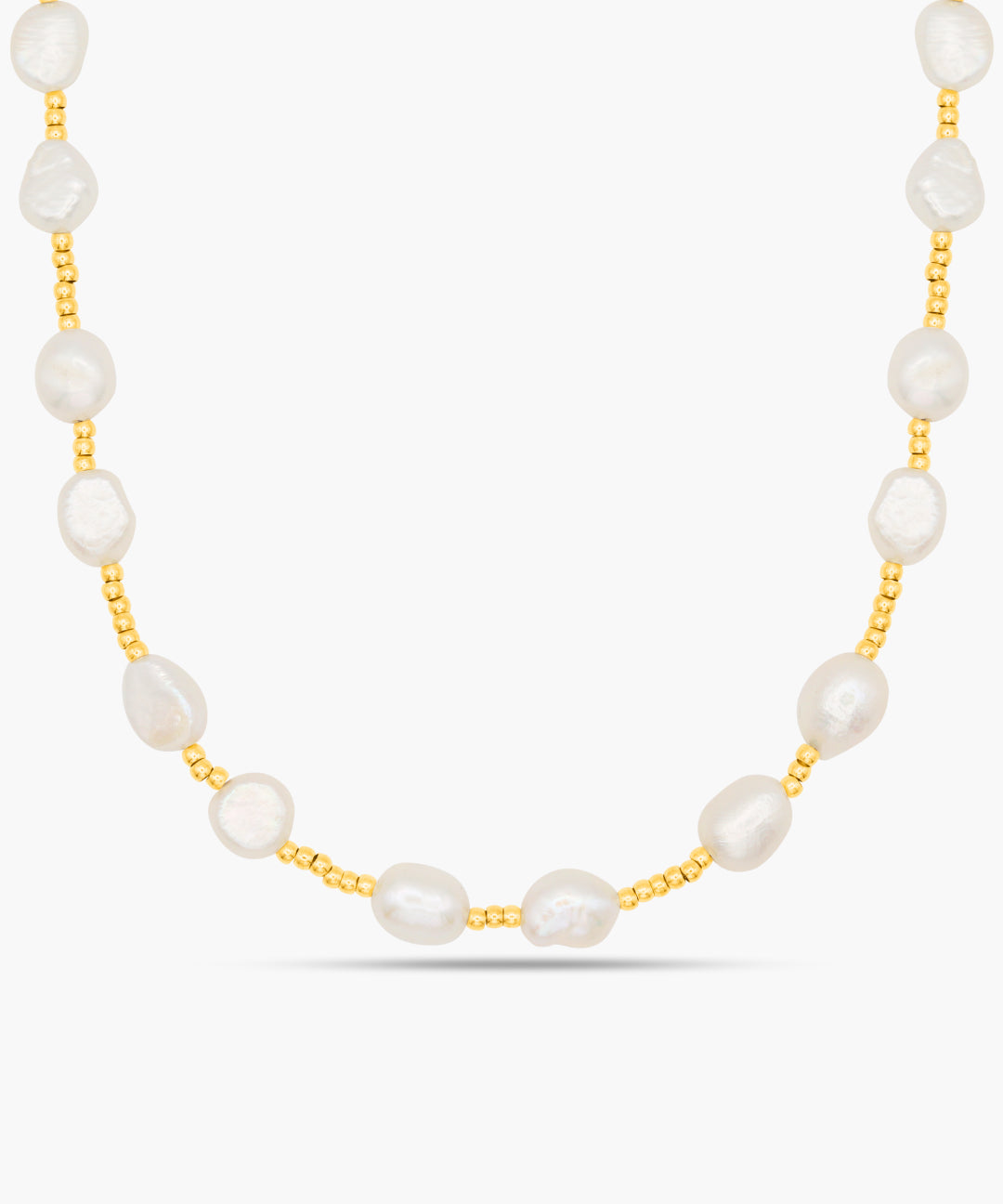 Pearl necklace with gold chain on a white background