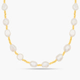 Pearl necklace with gold chain on a white background