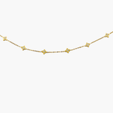 Gold necklace with star-shaped pendants on a white background