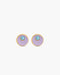 Pair of earrings with purple circular stones and gold accents on a white background